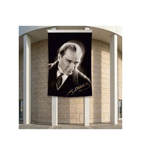 Mustafa Kemal Atatürk Altın İmzalı Poster Poster Bayrak Premium Raşel Kumaş ATA42 2x3m