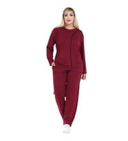Melsay Butik Büyük Beden Kırmızı Siyah Çizgi Detay Modal Kadın Eşofman Takımı