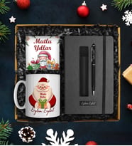 Yılbaşına Özel Tasarım Kupa & Kişiye Özel Defter & Deri Kılıflı Touch Pen Kalem & Noel Baba Kartı Seti