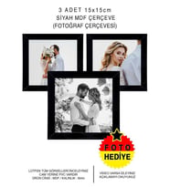 3 Adet 15x15 Çerçeve - Mdf Çerçeve - Kare Fotoğraf Çerçevesi (Siyah)