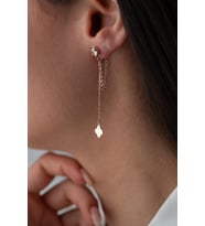 925 Ayar Gümüş Rose Kaplama 5 Mm Tektaş Sallantılı Zincir Sade Yonca Model Küpe