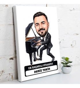 Piyaniste Hediye Erkek Karikatürlü Kanvas Tablo
