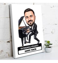 Piyaniste Hediye Erkek Karikatürlü Kanvas Tablo