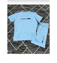 GENEL MARKALAR Balance baskılı tshirt & şort yan cepli kordon ayarlamalı ter tutmayan mevsimlik takım (Mavi)