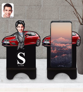 BK Gift Kişiye Özel Plakalı Erkek Seat Leon Karikatürlü Ahşap Biblo Telefon Standı-1