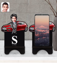 BK Gift Kişiye Özel Plakalı Erkek Seat Leon Karikatürlü Ahşap Biblo Telefon Standı-1