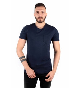 Five Pocket Erkek Bisiket Yaka Cepli Tişört Oversize Lacivert