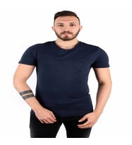 Five Pocket Erkek Bisiket Yaka Cepli Tişört Oversize Lacivert