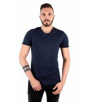 Five Pocket Erkek Bisiket Yaka Cepli Tişört Oversize Lacivert
