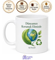 Geri Dönüşüm Çevre Bilinci Yeşil Yaprak Sürdürülebilir Dünya Baskılı Kupa Bardak Hediye