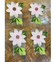 4 ADET NAKIŞ İŞLEME YAPRAKLI ÇİÇEK ARMA SET APLİKE 9X7 CM (Pembe)
