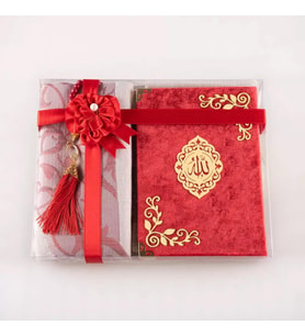 Yasin +  Seccade +  Tesbih Hediye Seti (Çanta Boy, Raşel Cilt, ŞemsLafzatullah, Kırmızı)