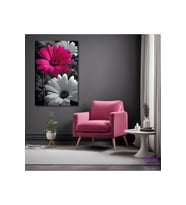 Tekli Dikey Kanvas Salon Tablosu Pembe Beyaz Papatyalar
