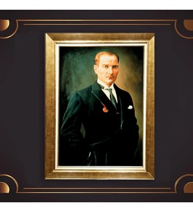 Özel Seri Paspartulu Çerçeveli Atatürk Tablo l643 (Gold)