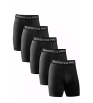 Ghassy Co. Erkek Pamuklu Likralı Spor Boxer 5'li Set Yumuşak Dokulu ve Rahat Kemerli (Siyah)