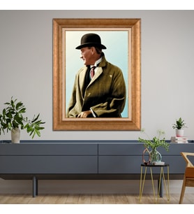Altın Varaklı Çerçeveli Paspartulu Atatürk Tablo TR0567 (Gold)