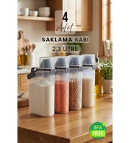 2300ml 4'lü Kırılmaz Erzak Saklama Kabı Seti, Sızdırmaz, Çift Contalı, Ölçekli