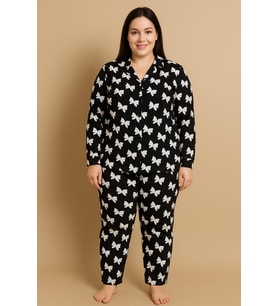 Kadın 20703 Büyük Beden Düğmeli Pijama Takımı