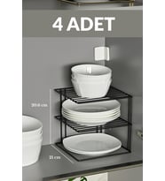 4'lü Mat Siyah 3 Katlı Dolap İçi Tabaklık Bardaklık Mutfak Düzenleyici Raf Paslanmaz Metal, Çok Al Az Öde