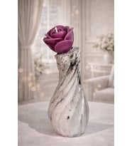 purple rose-El Yapımı Dekoratif Mum Vazo  Özel Tasarım Çiçek Detaylı Mum (Gri-Mor)
