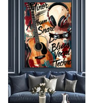 Gitar Ve Müzik Notası Posteri Dekoratif Kanvas - Mdf Ahşap Tablo