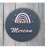İSME ÖZEL ÇOCUK ODALARI İÇİN GÖKKUŞAĞI TEMALI DEKORATİF KAPI SÜSÜ - DUVAR DEKORU