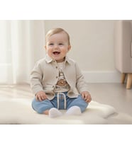 Pilot Tavşan Baskılı Müslin Kumaş Bebek Erkek Üçlü Takım Set Babyhola (Mavi)