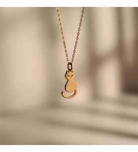 Kişiye Özel 925 Ayar Gümüş Mini Kedi Kolye (Gold)