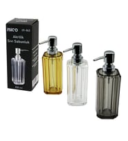 UZUN KARE TABAN -SEKİZGEN GÖVDE ŞEFFAF - RENKLİ AKRİLİK - MİKA KRİSTAL SIVI SABUNLUK 200ML (4767)