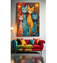 SOYUT SANATSAL KEDİLER II Ev Duvar Salon Güzellik Salonu Ofis Dükkan Dekarasyon Kanvas Tablo (Akçaağaç)