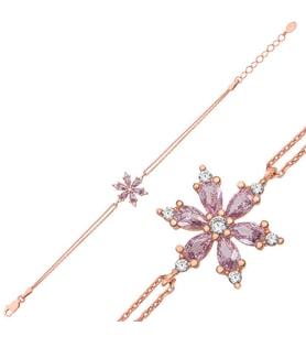 Gümüş Rose Lila Lotus Çiçeği Kadın Bileklik