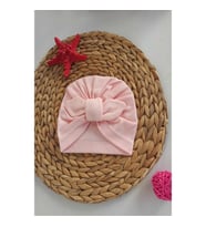 Düz Renk Fiyonklu Bebek Bonesi Set (Pembe)