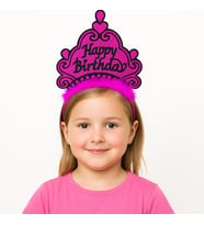 Fuşya Happy Birthday Prenses Tacı – Doğum Günü Taç Aksesuarı