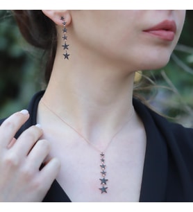 Rose Gold Kaplama Yıldız Geçidi Zirkon Taşlı Gümüş Set
