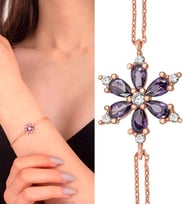 Mor Taşlı Lotus Çiçeği Bayan Bileklik bbb22 (Rose - Gold)