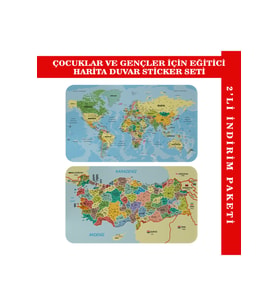 Eğitici Öğretici Dünya Ve Türkiye Haritası Çocuk Odası Duvar Sticker-3888-85x130