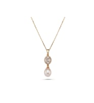 Oval Baget Taşlı Doğal İnci Kolye (Rose)
