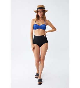 Kadın Straplez Mavi Yüksek Bel Bikini Takımı