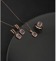 925 Ayar Gümüş Ametist Taşlı Baget Set