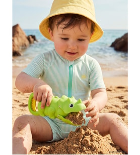 LCW baby Yeşil Nakışlı Çizgili Erkek Bebek Tulum Mayo