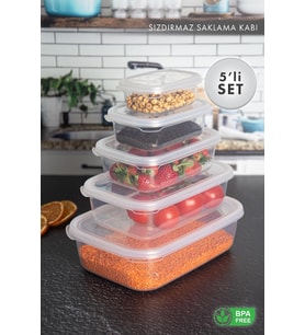 Nare Dikdörtgen Sızdırmaz Saklama Kapları Şeffaf (5'LI SET)