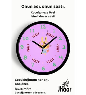 İsme Özel Sevimli Gözlüklü Tavşan Çocuk Odası Duvar Saati Orta Boy 30 cm Siyah Camlı Sessiz
