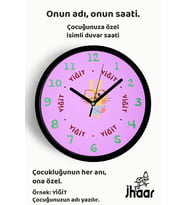 İsme Özel Sevimli Gözlüklü Tavşan Çocuk Odası Duvar Saati Orta Boy 30 cm Siyah Camlı Sessiz