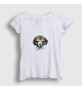 Presmono Kadın Beyaz Poodle Dog Köpek T-Shirt 409863tt (Beyaz)