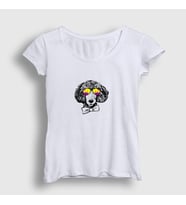 Presmono Kadın Beyaz Poodle Dog Köpek T-Shirt 409863tt (Beyaz)