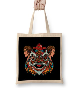 Geminious Barong Bali Kuta Beach Denpasar Bez Çanta Uzun Saplı