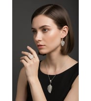 Yaprak Model Telkari El İşçiliği 925 Ayar Gümüş Üçlü Set