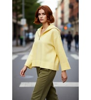 Kadın Oversize Fermuarlı Dik Yaka Triko Kazak Düşük Kol Uzun Kış Günleri İçin İdeal Model