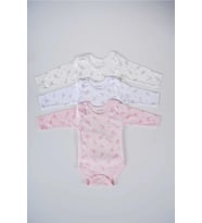 BABYTOO 3'LÜ KARIŞIK DESENLİ UZUN KOLLU BEBEK ÇITÇITLI BADİ (Pembe)