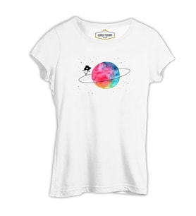 Yörünge Beyaz Kadın Tshirt
